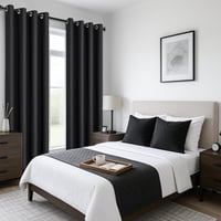 MRTREES Draperii opace, care blochează lumina, Negru, 300x140 cm, 2 buc - Termoizolante, cu inele metalice, Draperii moderne pentru living, H 8
