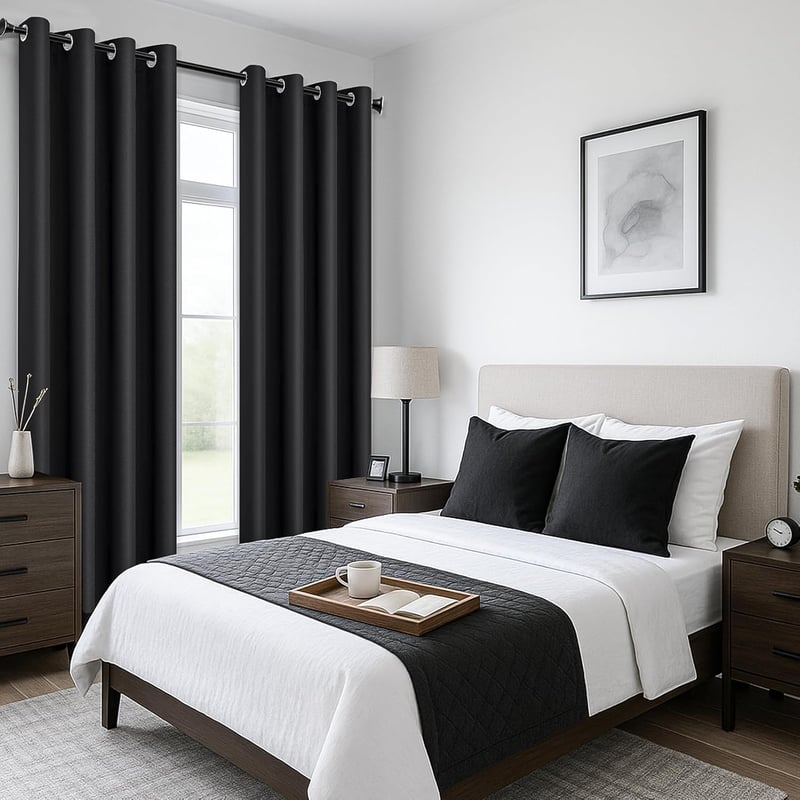 MRTREES Draperii opace, care blochează lumina, Negru, 300x140 cm, 2 buc - Termoizolante, cu inele metalice, Draperii moderne pentru living, H