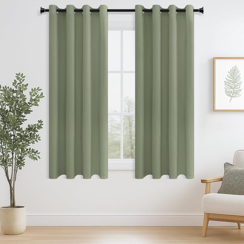 MRTREES Perdele Semitransparente Blackout cu Inele - Set Modern de Perdele Termoizolante Verzi 145x140 cm pentru Living, Dormitor