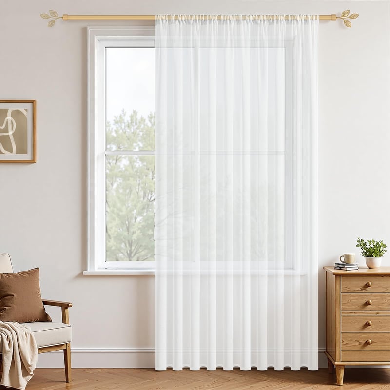 MRTREES Perdea Albă Semitransparentă Modernă Boho, lungime 240 cm, lățime 300 cm, cu buzunar pentru galerie, stil rustic, pentru living, dormitor, bucătărie, 1 bucată