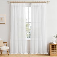 MRTREES Függöny Fehér Voile Faux Linen 2 Panel 300x140cm Nappali Hálószoba 1