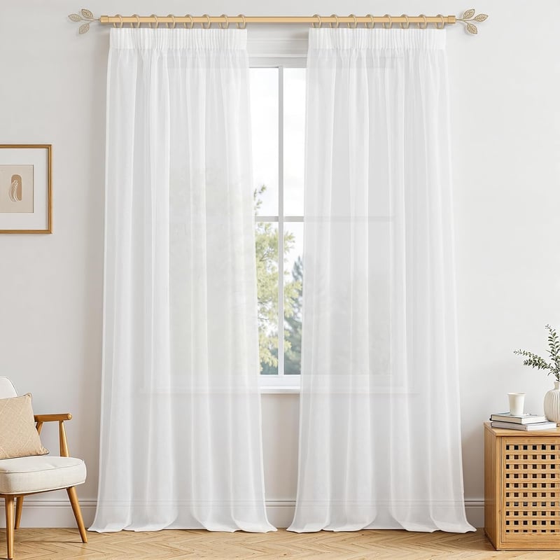 MRTREES Függöny Fehér Voile Faux Linen 2 Panel 300x140cm Nappali Hálószoba