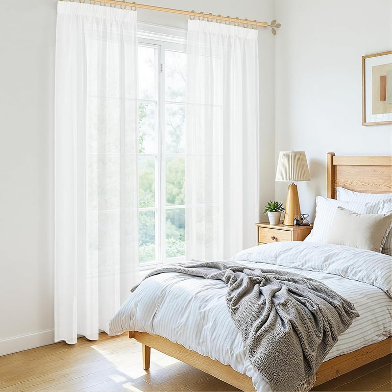 MRTREES Függöny Fehér Voile Faux Linen 2 Panel 300x140cm Nappali Hálószoba