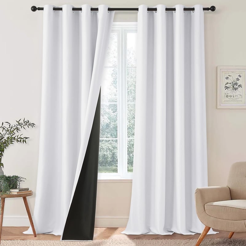 MRTREES Termické zatemňovacie závesy, tepelná izolácia, 2 ks, biele, do detskej izby pre dievčatá, s krúžkami, 250x140 cm, hrubé, odolné voči chladu, 100% zatemňujúce