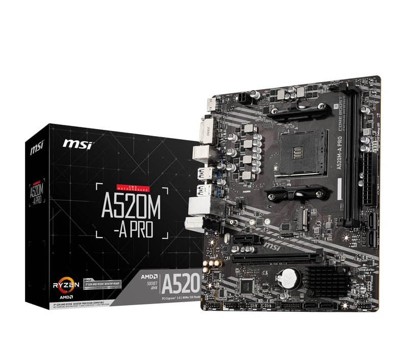 Placă de bază MSI A520M-A Pro Micro-ATX - Cu soclu AM4, pentru procesoare AMD Ryzen