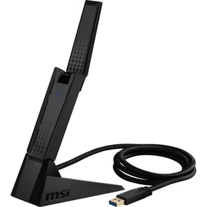 MSI AXE5400 WiFi 6E trosmjerni USB adapter – 5400 Mbps, 6GHz/5GHz/2.4GHz, MU-MIMO, Beamforming, WPA3, podesiva antena, s postoljem