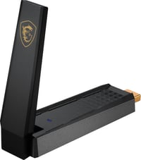 Trojpásmový USB adaptér MSI AXE5400 WiFi 6E – 5400 Mbps, 6 GHz/5 GHz/2,4 GHz, MU-MIMO, Beamforming, WPA3, nastaviteľná anténa, s podstavcom 3