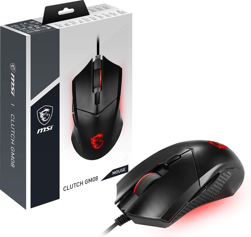 MSI Clutch GM08 Vezetékes Gamer Egér 4200 DPI RGB Világítás - GM08, Wired