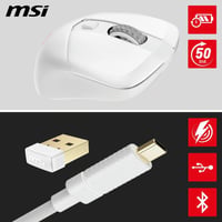 Bezdrôtová herná myš MSI Versa 300 biela, 8000 DPI, RGB, mikrospínače Kailh s výdržou 30 miliónov+ kliknutí, 6 tlačidiel, 50-hodinová výdrž batérie, odozva 1 ms 6
