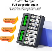 Mspalocell 1,5V 3600 mWh Lítium AA Akkumulátor Szett 8db USB-C Töltővel, Gyorstöltő LCD Kijelzővel Újratölthető Ceruza Elem 4