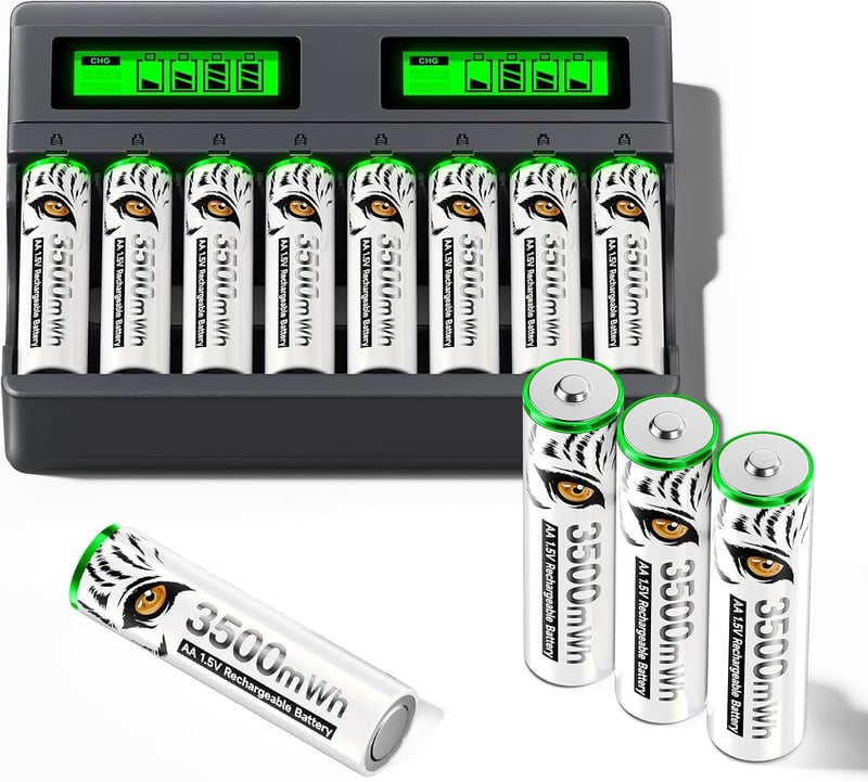 Mspalocell 1,5V 3600 mWh Lítium AA Akkumulátor Szett 8db USB-C Töltővel, Gyorstöltő LCD Kijelzővel Újratölthető Ceruza Elem