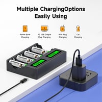 Mspalocell 1,5V 3600 mWh Lítium AA Akkumulátor Szett 8db USB-C Töltővel, Gyorstöltő LCD Kijelzővel Újratölthető Ceruza Elem 3
