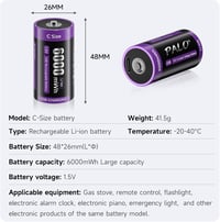 Mspalocell USB-C Lítium Akkumulátor C LR14 1.5V 6000mWh Gyorstöltő Kábellel Töltésjelző Fénnyel 1500+ Ciklus 6 Darabos Csomag 9
