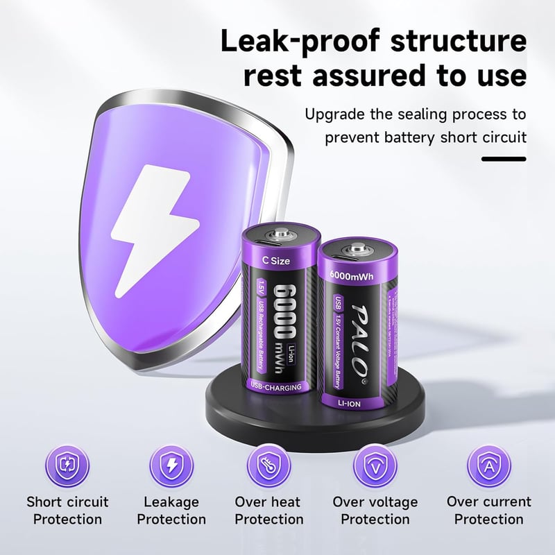Mspalocell USB-C Lítium Akkumulátor C LR14 1.5V 6000mWh Gyorstöltő Kábellel Töltésjelző Fénnyel 1500+ Ciklus 6 Darabos Csomag