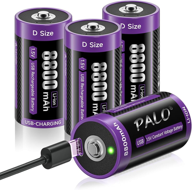 Mspalocell USB-C Újratölthető D Elem Akkumulátor 8800 mAh 1.5V Gyorstöltő Lítium Elem Töltőkábellel 4 Darabos Csomag