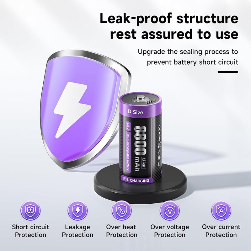 Mspalocell USB-C Újratölthető D Elem Akkumulátor 8800 mAh 1.5V Gyorstöltő Lítium Elem Töltőkábellel 4 Darabos Csomag