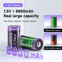 Mspalocell USB-C Újratölthető D Elem Akkumulátor 8800 mAh 1.5V Gyorstöltő Lítium Elem Töltőkábellel 4 Darabos Csomag 2