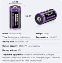 Mspalocell USB-C Újratölthető D Elem Akkumulátor 8800 mAh 1.5V Gyorstöltő Lítium Elem Töltőkábellel 4 Darabos Csomag 8