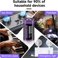 Mspalocell USB-C Újratölthető D Elem Akkumulátor 8800 mAh 1.5V Gyorstöltő Lítium Elem Töltőkábellel 4 Darabos Csomag 9