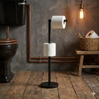 Suport pentru hârtie igienică MSV, 15x60x15 cm, aspect inox, de sine stătător, negru mat 4