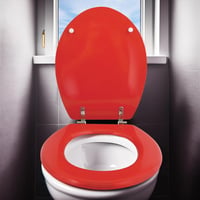 WC doska MSV MDF v červenej farbe – s pomalým sklápaním, pántmi z nehrdzavejúcej ocele – 38x48 cm – vhodná pre deti, jednoduchá montáž 9