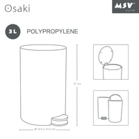Odpadkový kôš s pedálom MSV Osaki, 3 l, biela nehrdzavejúca oceľ 5