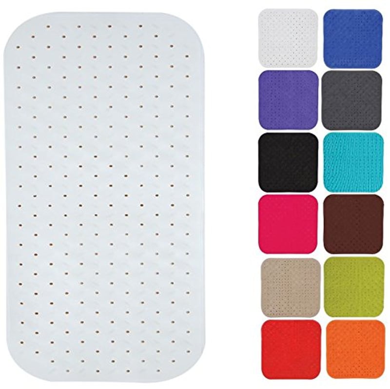 Covoraș antiderapant pentru cadă MSV Premium cu ventuze - alb, cu aromă de trandafiri - 36 x 76 cm - antibacterian - lavabil la 60°C