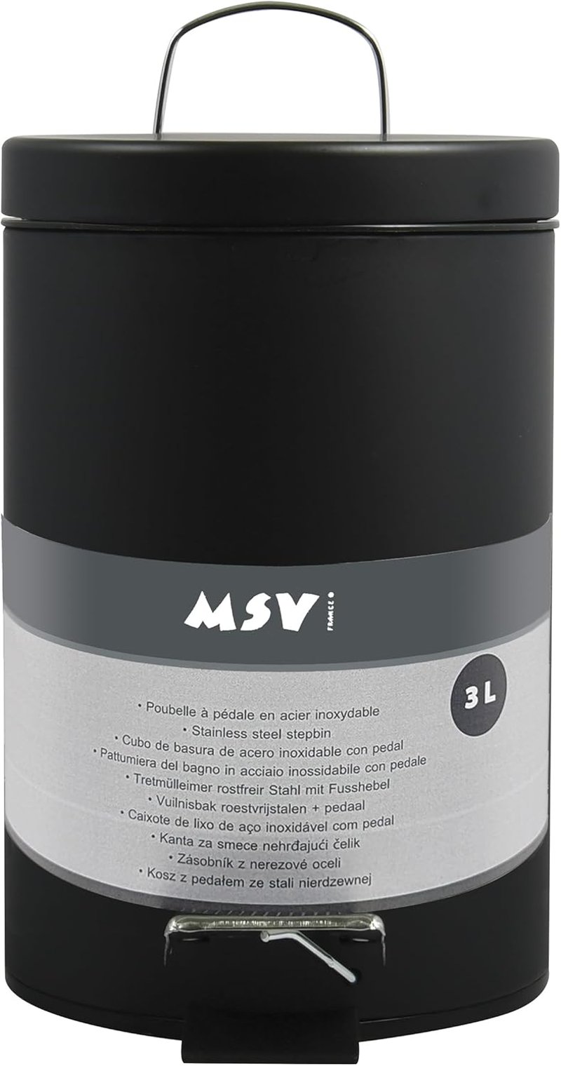 MSV rozsdamentes acél pedálos szemetes, fekete, 3 literes - 3 Litre, Black