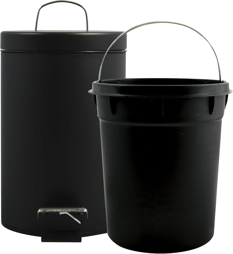 MSV rozsdamentes acél pedálos szemetes, fekete, 3 literes - 3 Litre, Black