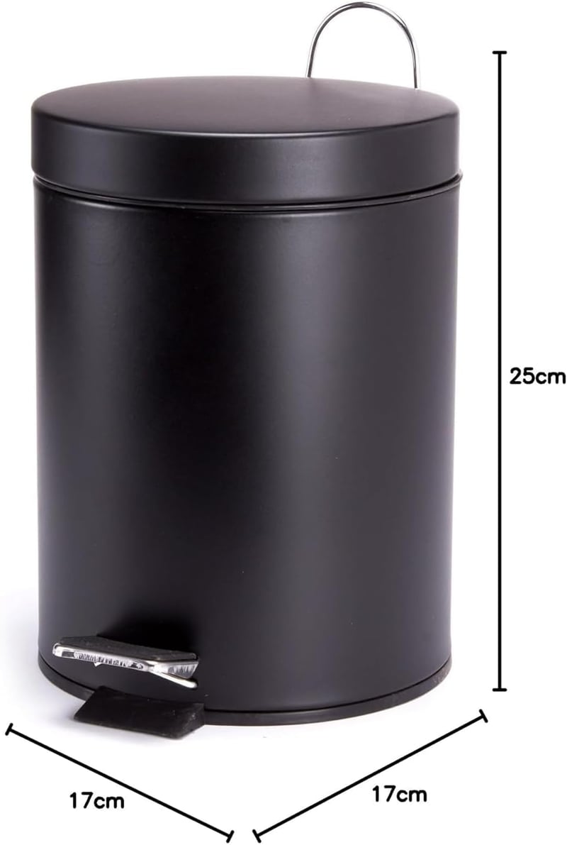 MSV rozsdamentes acél pedálos szemetes, fekete, 3 literes - 3 Litre, Black