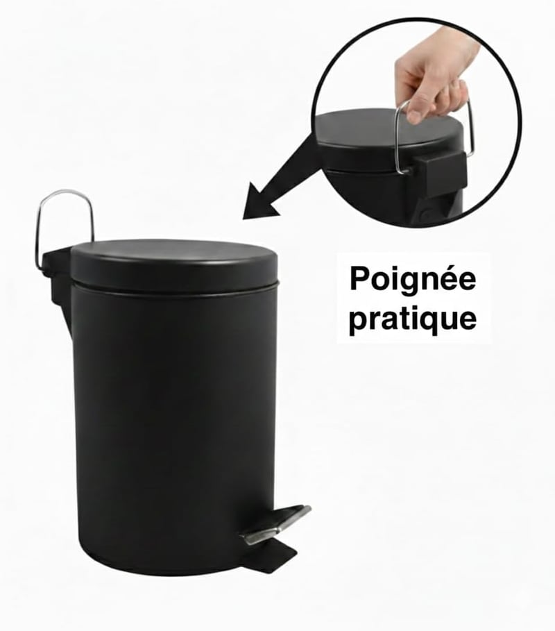 MSV rozsdamentes acél pedálos szemetes, fekete, 3 literes - 3 Litre, Black