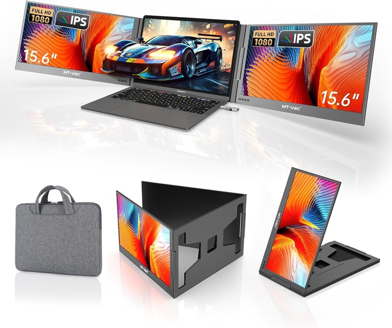 MT-VIKI 15.6" Hordozható Monitor FHD 1080P IPS, 360° Forgatható Laptop Kijelző Bővítő - 15.6 triple screen laptop