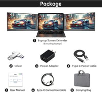 MT-VIKI 15.6" Hordozható Monitor FHD 1080P IPS, 360° Forgatható Laptop Kijelző Bővítő - 15.6 triple screen laptop 8