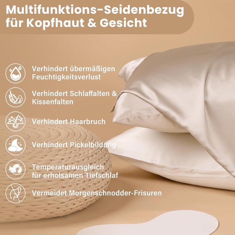 Muama Selyem Párnahuzat 100% Morus Selyem 19 Momme 40x80cm Bézs - 40 x 80 inches, Beige