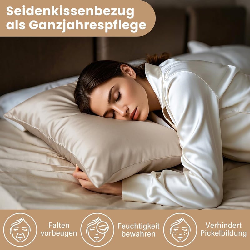 Muama Selyem Párnahuzat 100% Morus Selyem 19 Momme 40x80cm Bézs - 40 x 80 inches, Beige