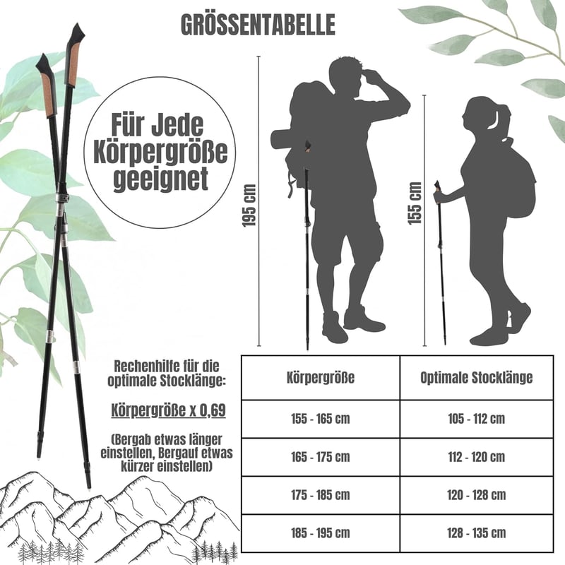 Muawo Összecsukható Nordic Walking Bot 105-135 cm Teleszkopos Szénszálas
