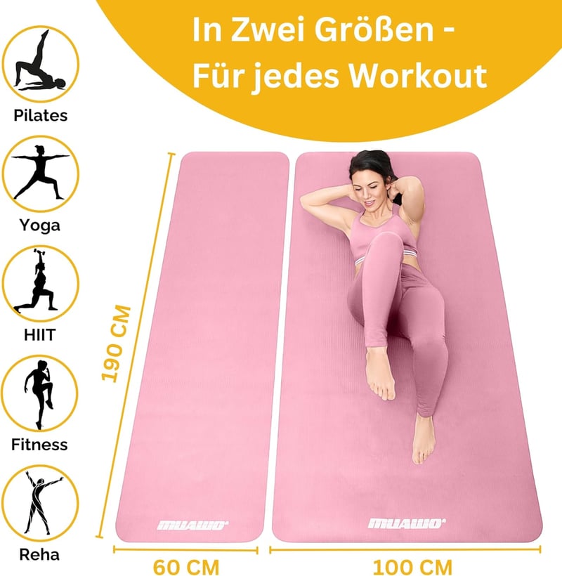 Muawo Premium Fitness és Yoga Szőnyeg 190x60x1,5cm Rózsaszín