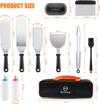 MUJUZE 13 részes rozsdamentes acél grillkészlet táskával - BBQ spatula szett teppanyaki és kempingezéshez, férfiaknak ideális ajándék 5