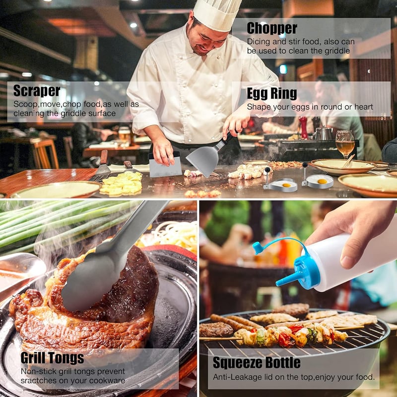 MUJUZE 13 részes rozsdamentes acél grillkészlet táskával - BBQ spatula szett teppanyaki és kempingezéshez, férfiaknak ideális ajándék