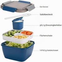 MUJUZE Bento Box pre dospelých 2000 ml, 2-poschodový obedár s príborom, zelený, nepriepustný, bez BPA, do práce a na piknik 4