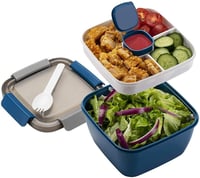 MUJUZE Bento Box pre dospelých 2000 ml, 2-poschodový obedár s príborom, zelený, nepriepustný, bez BPA, do práce a na piknik 1
