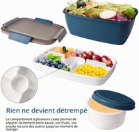 MUJUZE Ebédhordó 2000 ml, 2 szintes rekeszes uzsonnásdoboz evőeszközzel, BPA-mentes, kék — használt, fedél egyik (állapot: lásd a 2. képet) 7