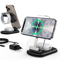 Stație de încărcare inductivă 3 în 1 Mukiya, compatibilă MagSafe pentru iPhone, Apple Watch și AirPods, încărcător wireless 1