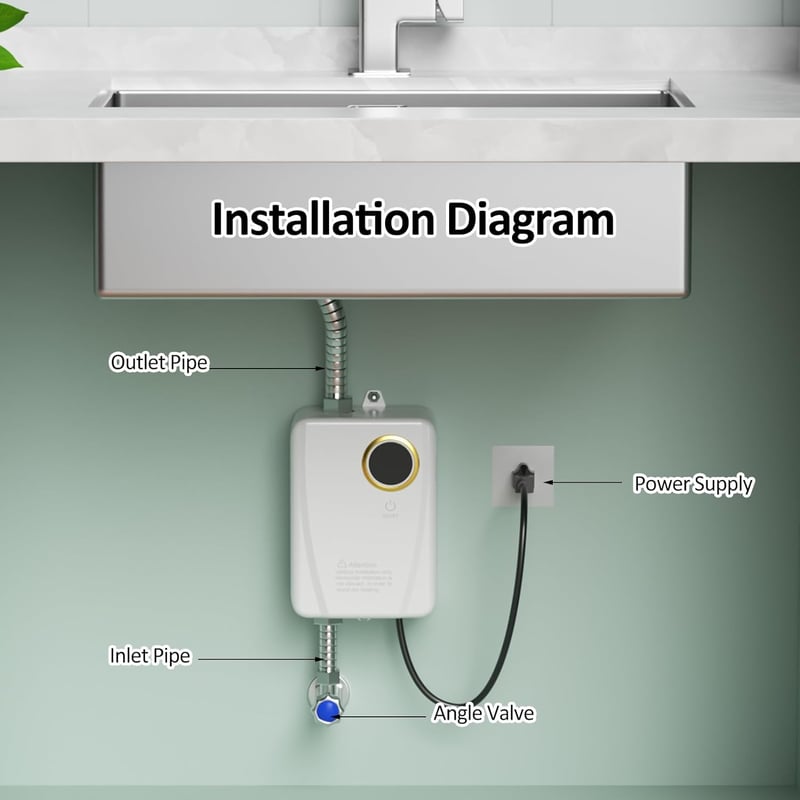 Mulcort 3000W 220V fehér mini átfolyós vízmelegítő digitális hőmérővel