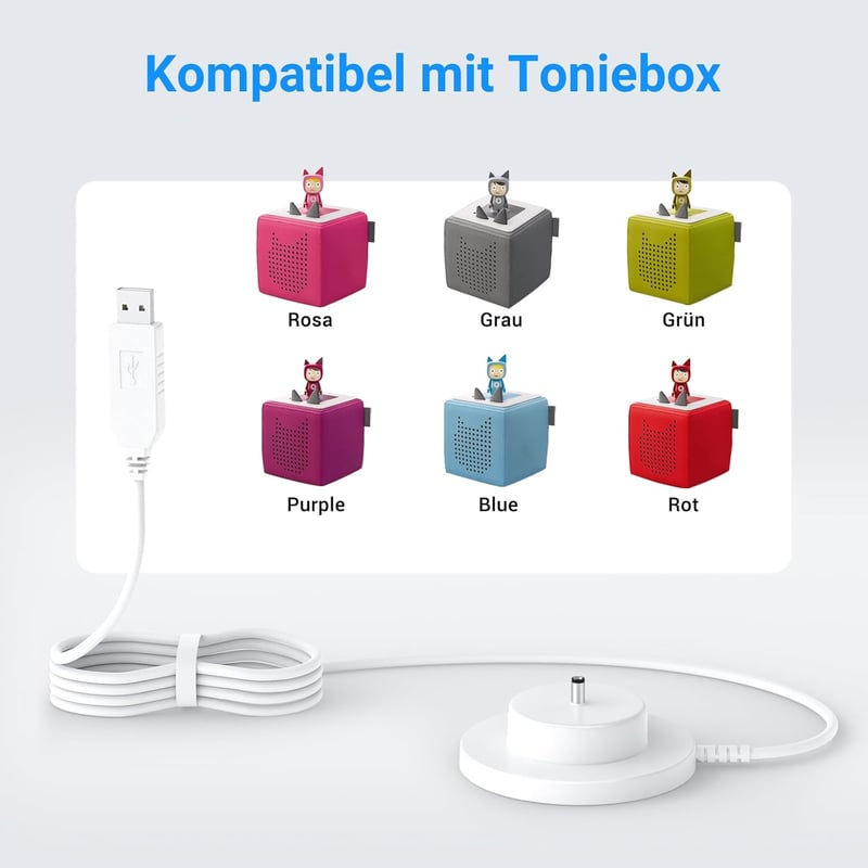 MULTIM USB Töltőállomás Toniebox Hanglejátszóhoz - Kompatibilis Tonie Box Audió Lejátszóval, Utazáshoz Ideális Töltőkábel, 9V