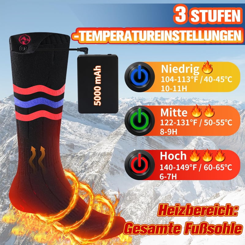 Multper fűthető zokni férfi női 5V 5000mAh újratölthető 3 fokozat