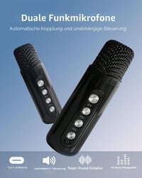 MUMUWIND Bluetooth karaoke gép 2 mikrofonnal LED fényekkel, karaoke box gyerekeknek és felnőtteknek, partira, bulikhoz 6