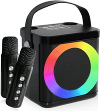MUMUWIND Bluetooth karaoke gép 2 mikrofonnal LED fényekkel, karaoke box gyerekeknek és felnőtteknek, partira, bulikhoz 1