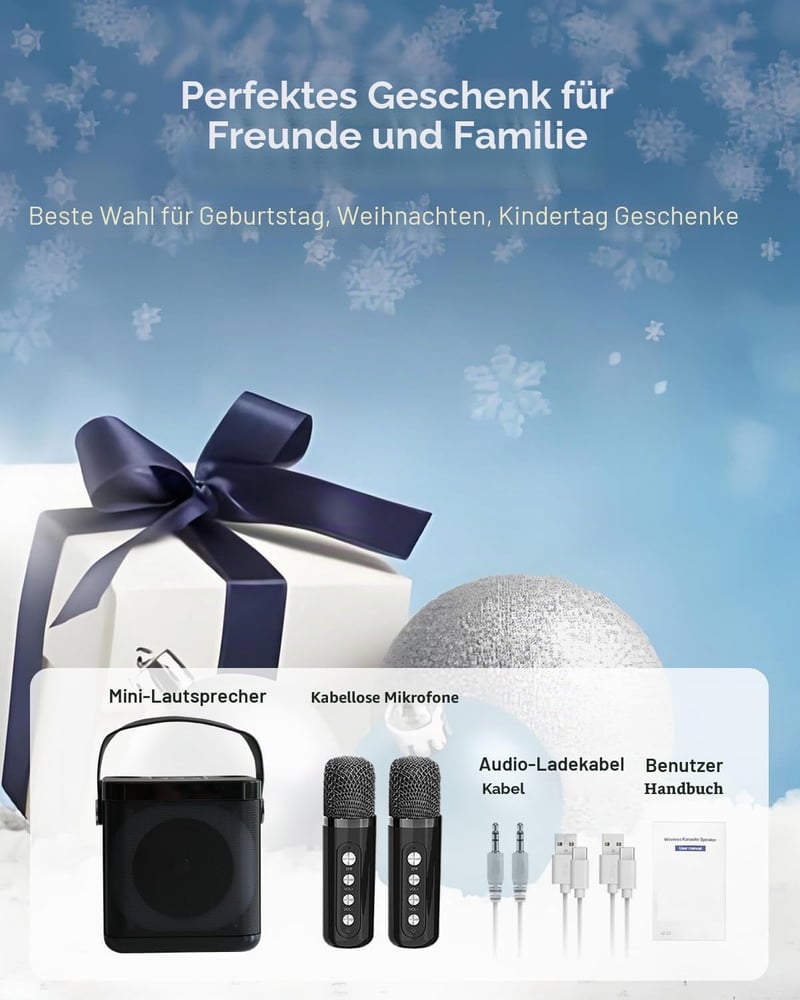 MUMUWIND Bluetooth karaoke gép 2 mikrofonnal LED fényekkel, karaoke box gyerekeknek és felnőtteknek, partira, bulikhoz