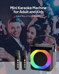 MUMUWIND Bluetooth karaoke gép 2 mikrofonnal LED fényekkel, karaoke box gyerekeknek és felnőtteknek, partira, bulikhoz 7